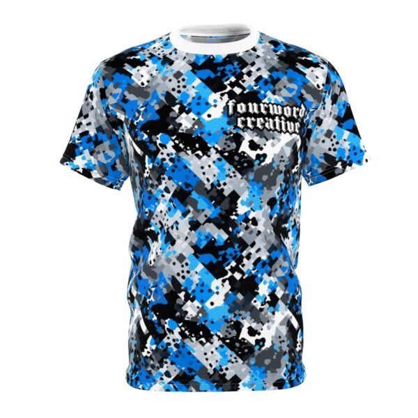 FOURWORD CREATIVE - Amazing Blue Digi Splatter Camo -  Unisex Cut & Sew Tee (AOP)