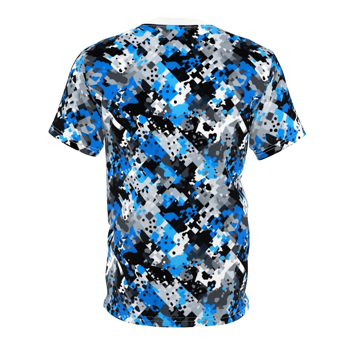 FOURWORD CREATIVE - Amazing Blue Digi Splatter Camo - Unisex Cut & Sew Tee (AOP) - Image 2