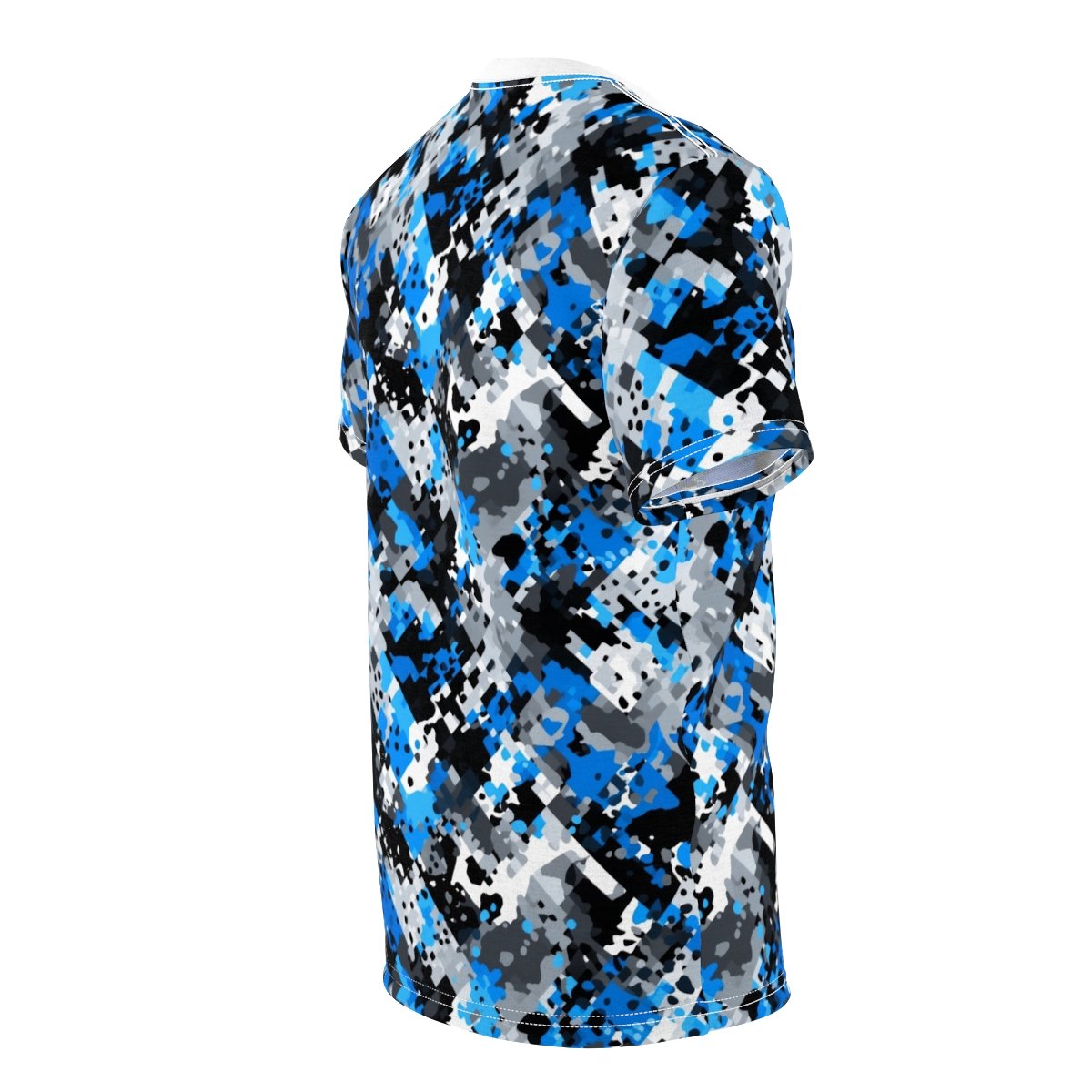 FOURWORD CREATIVE - Amazing Blue Digi Splatter Camo - Unisex Cut & Sew Tee (AOP) - Image 4