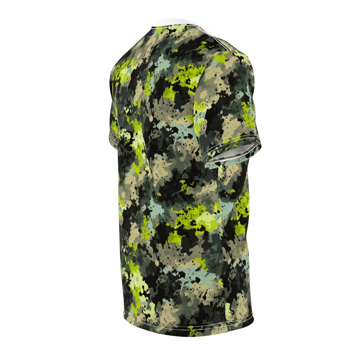 FOURWORD CREATIVE - Dark Green and Black Digi Splatter Camo - Unisex Cut & Sew Tee (AOP) - Image 4