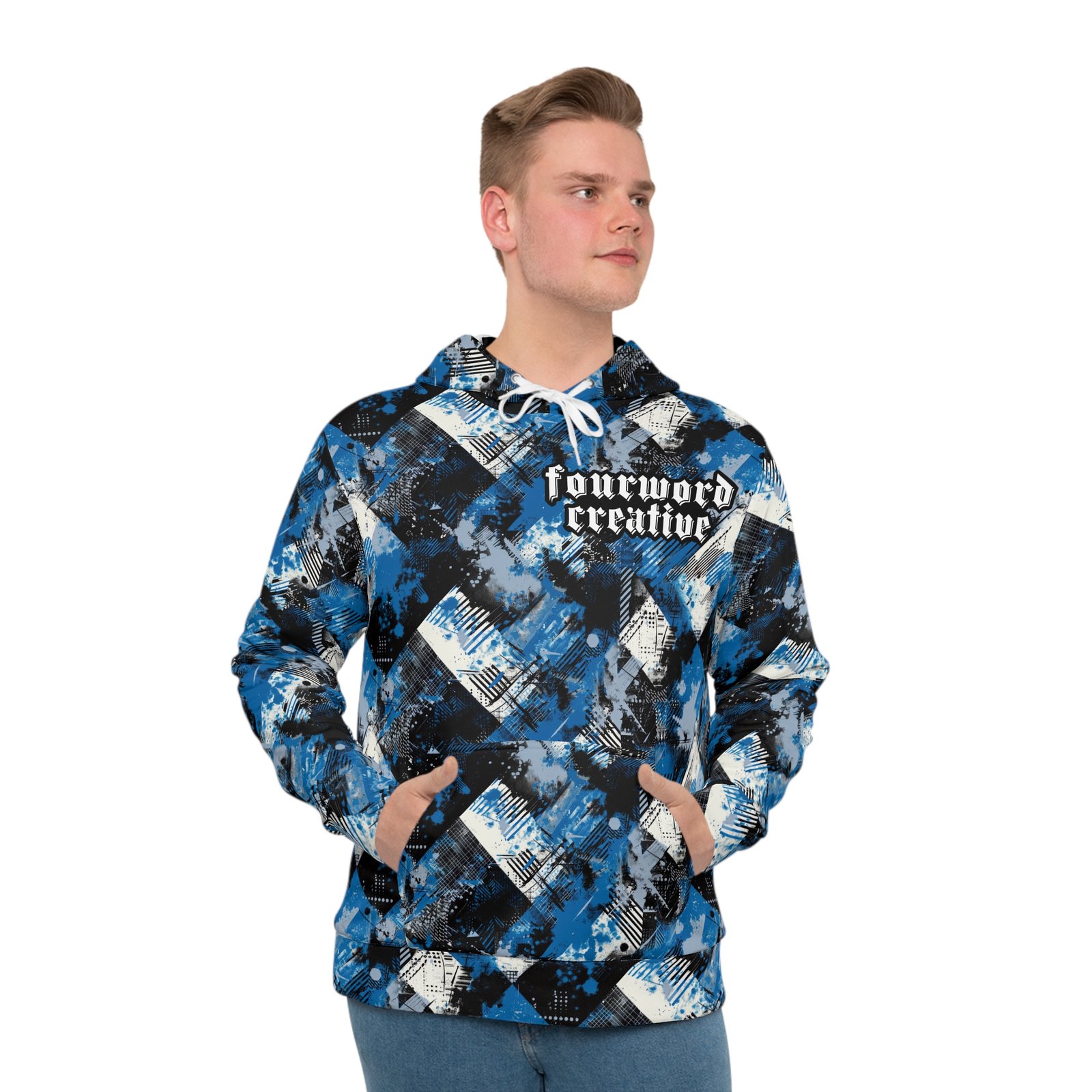Amazing Blue Digi Mesh Camo - FOURWORD CREATIVE - Men's Hoodie (AOP) - Image 3