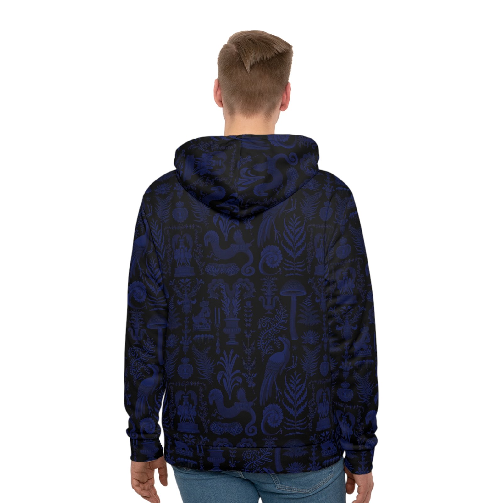 Medieval Nature Men's Hoodie - Black/Blue Pattern by FOURWORD CREATIVE - Image 4