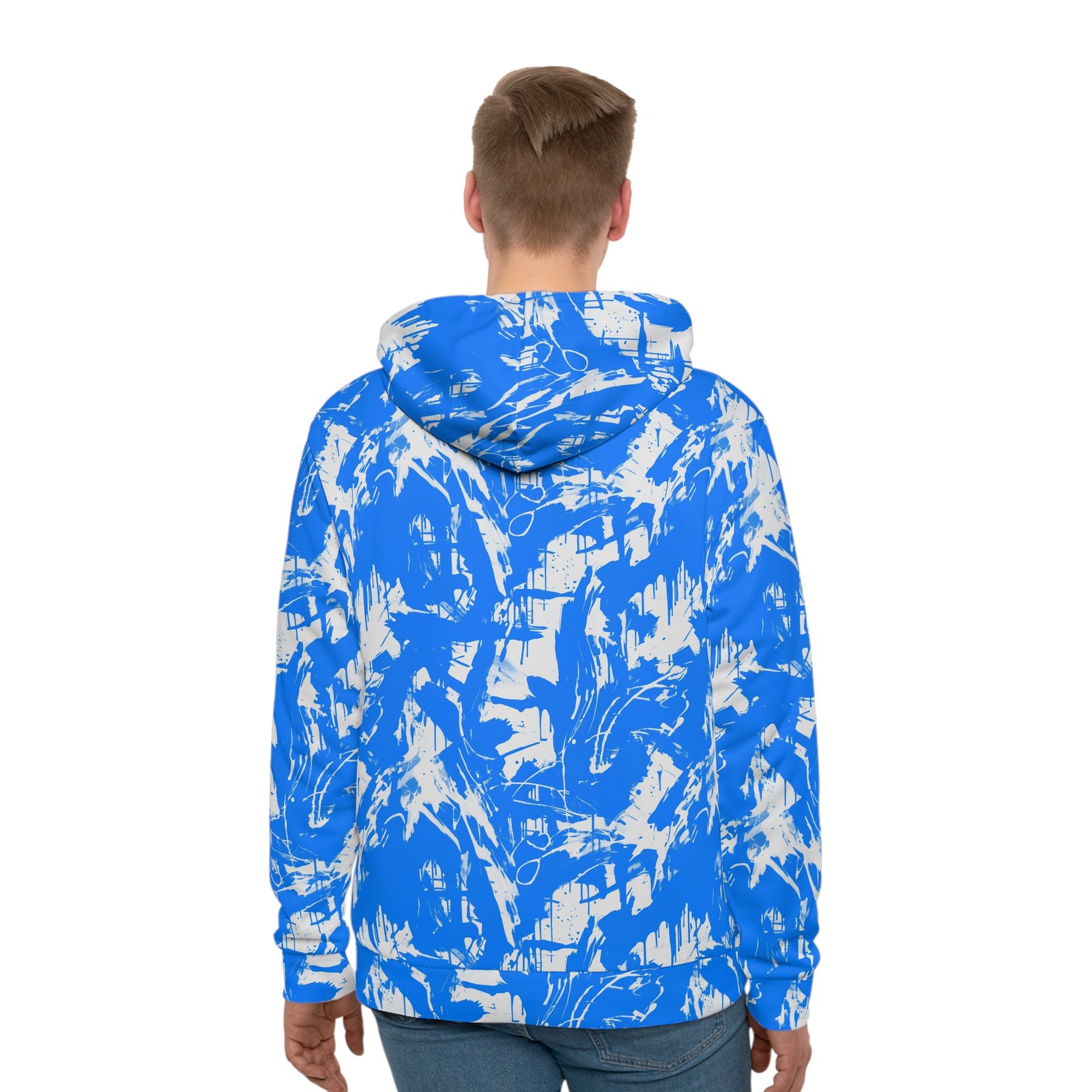 Light Blue Paint Splatter Graffiti - FOURWORD CREATIVE - Men's Hoodie (AOP) - Image 4