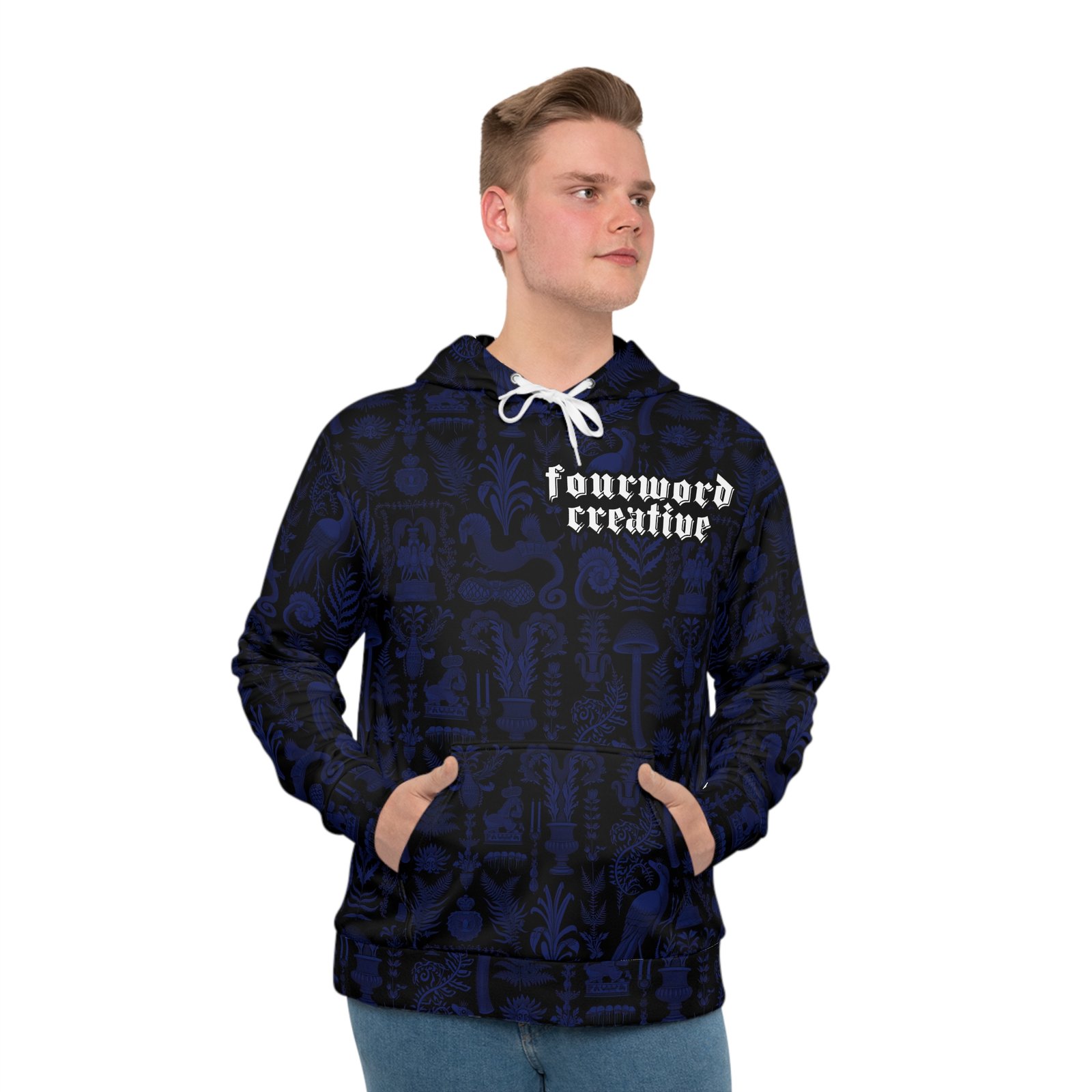 Medieval Nature Men's Hoodie - Black/Blue Pattern by FOURWORD CREATIVE - Image 3