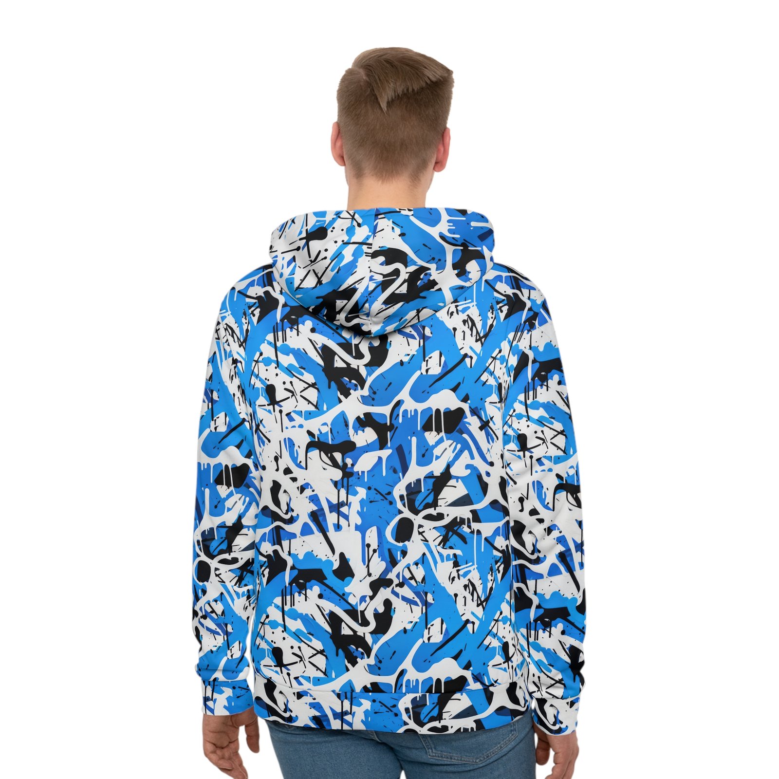 Blue High Contrast Splatter Camo - FOURWORD CREATIVE - Men's Hoodie (AOP) - Image 4
